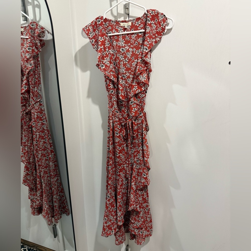Max Studio Red Floral Ruffle Maxi Dress